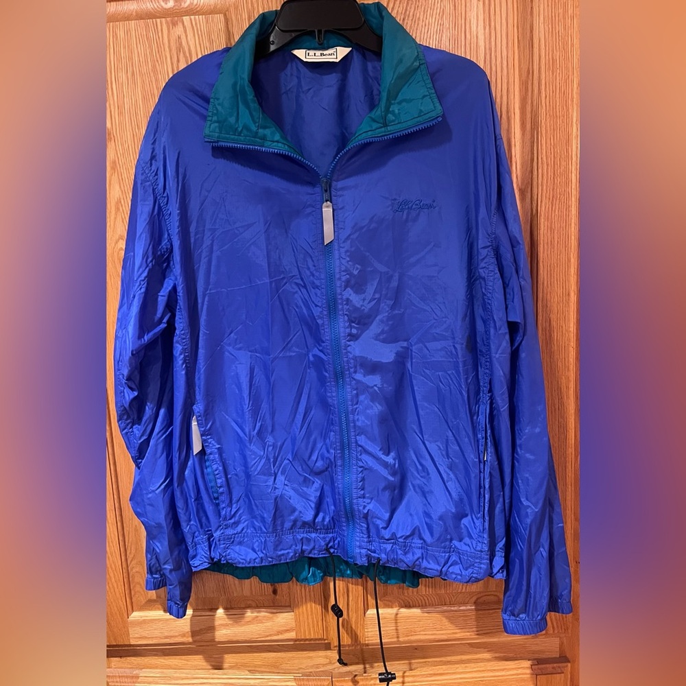 L.L.Bean Vintage 80s Full‎ Zip Windbreaker Jacket Blue Green Men's Size Large